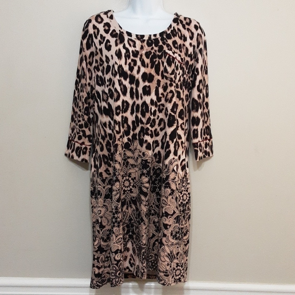 Soma women mini dress animals printed M soft cozy casual y2k Brown Soft Lounge
